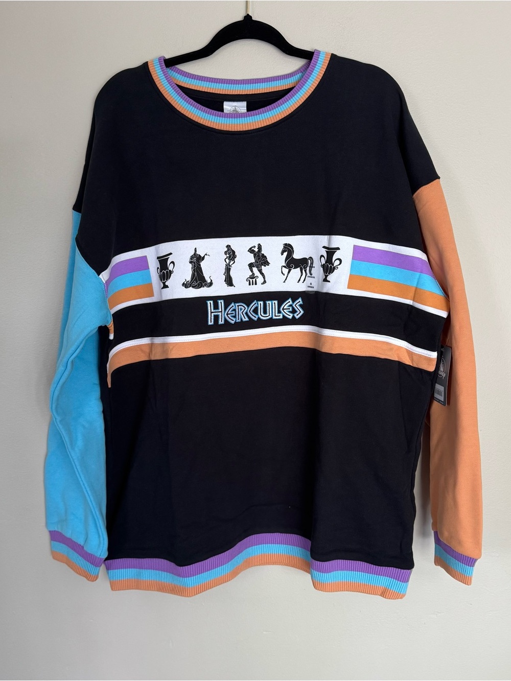 New with Tags Disney Hercules Colorblock Crewneck Sweater Unisex Size Large